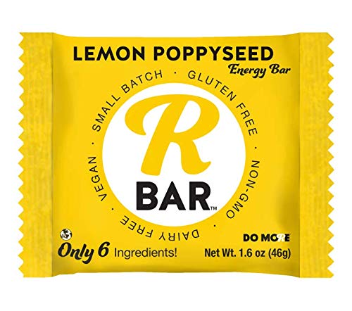 RBar Whole Food Lemon Poppyseed Energy Bar - Dairy & Gluten Free Snacks, Vegan Protein Bar - 6 Healthy Ingredients (10 Pack)