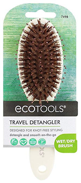 Ecotools Cruelty Free and Eco Friendly Travel Detangler, Made with Recycled and Sustainable Materials, Duo Fiber Bristles For Detangling and Styling