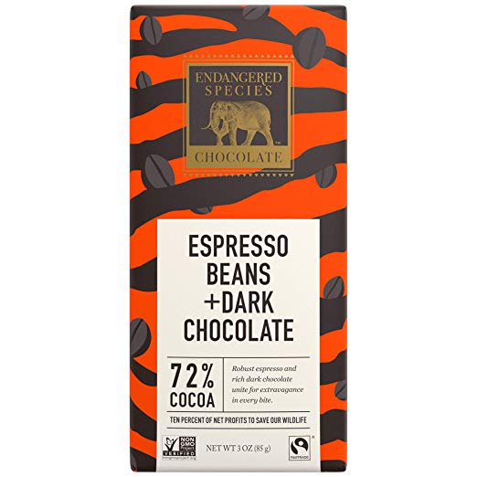 Tiger, Natural Dark Chocolate (72%) with Espresso Beans, 3-Ounce Bars (Pack of 12)