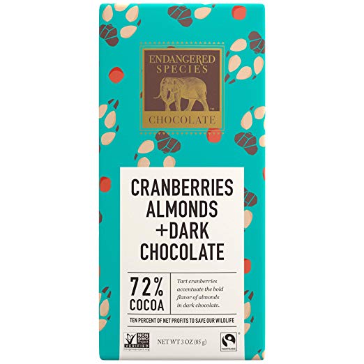 Wolf, Natural Dark Chocolate (72%) with Cranberries & Almonds, 3-Ounce Bars (Pack of 12)