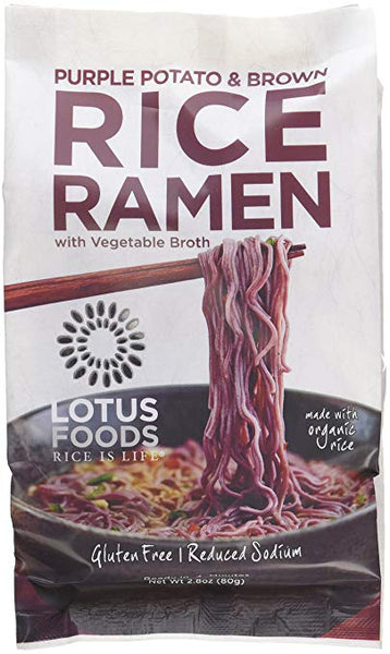 Lotus Foods Gourmet Purple Potato and Brown Rice Ramen with Vegetable Soup, Lower Sodium, 10 Count