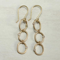 Triple Oval Bead-set Diamond Dangle Earrings
