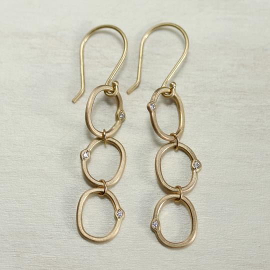 Triple Oval Bead-set Diamond Dangle Earrings