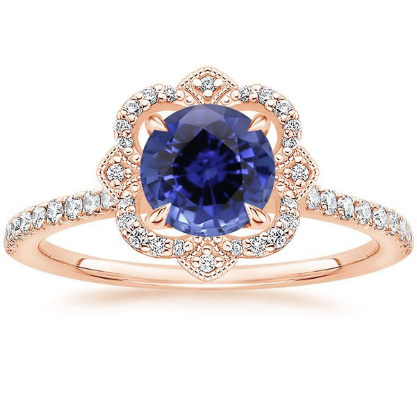 14K Rose Gold Sapphire Reina Diamond Ring