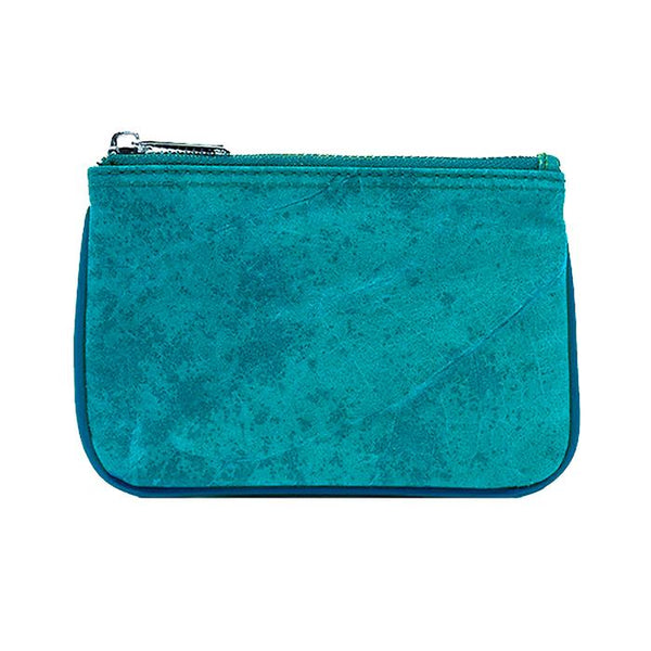 Zipper Coin Purse/Pouch in Turquoise Leaf Leather