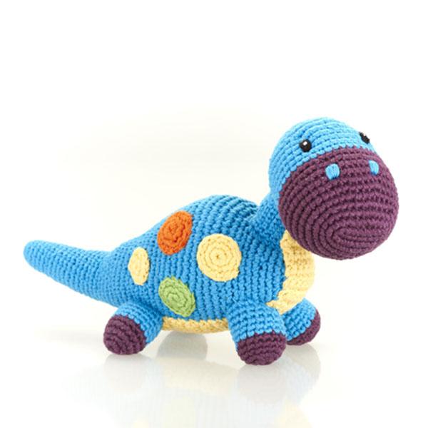 Blue Dino - Fair Trade Knitted Baby Rattle