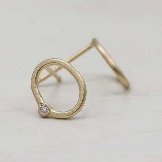 Oval Bead-set Diamond Stud Earrings