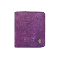 Compact Zip Around Wallet in Purple Leaf Leather
