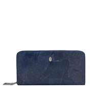Zip Around Wallet in Dark Blue Leaf Leather