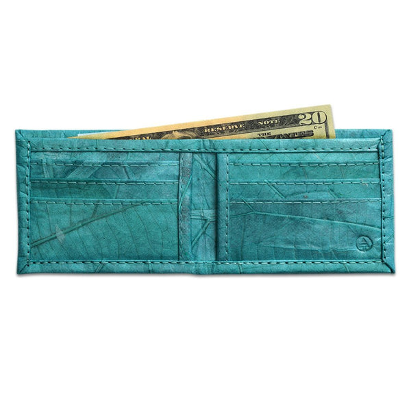 Leaf Leather Bifold Wallet - Turquoise